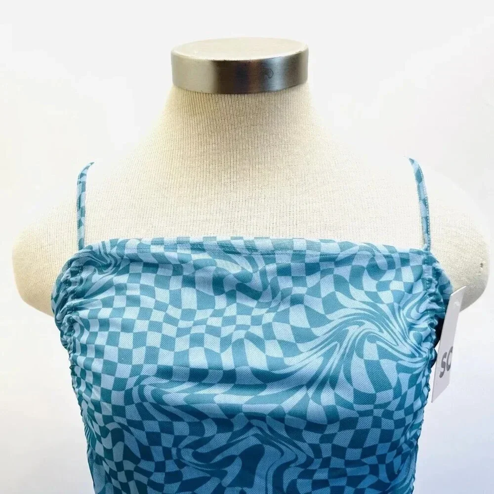 NWT SO GOODS FOR LIFE Juniors Sleeveless Straps Pullover Cropped Blue Top Large - Picture 2 of 10